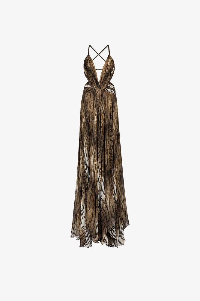 Tiger-Print Silk Maxi Dress