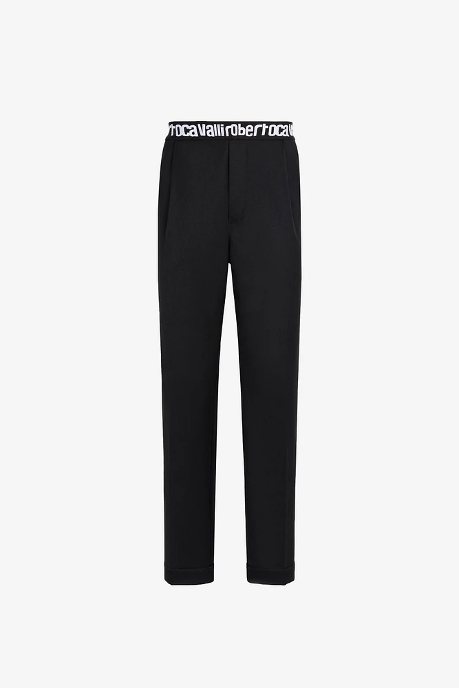 Logo-Waistband Tailored Wool Trousers
