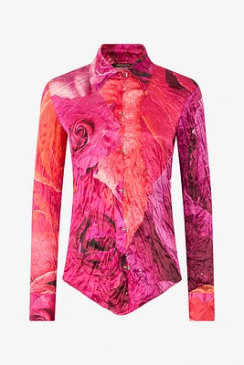 Shirt With Bejeweled Buttons And Rose Print