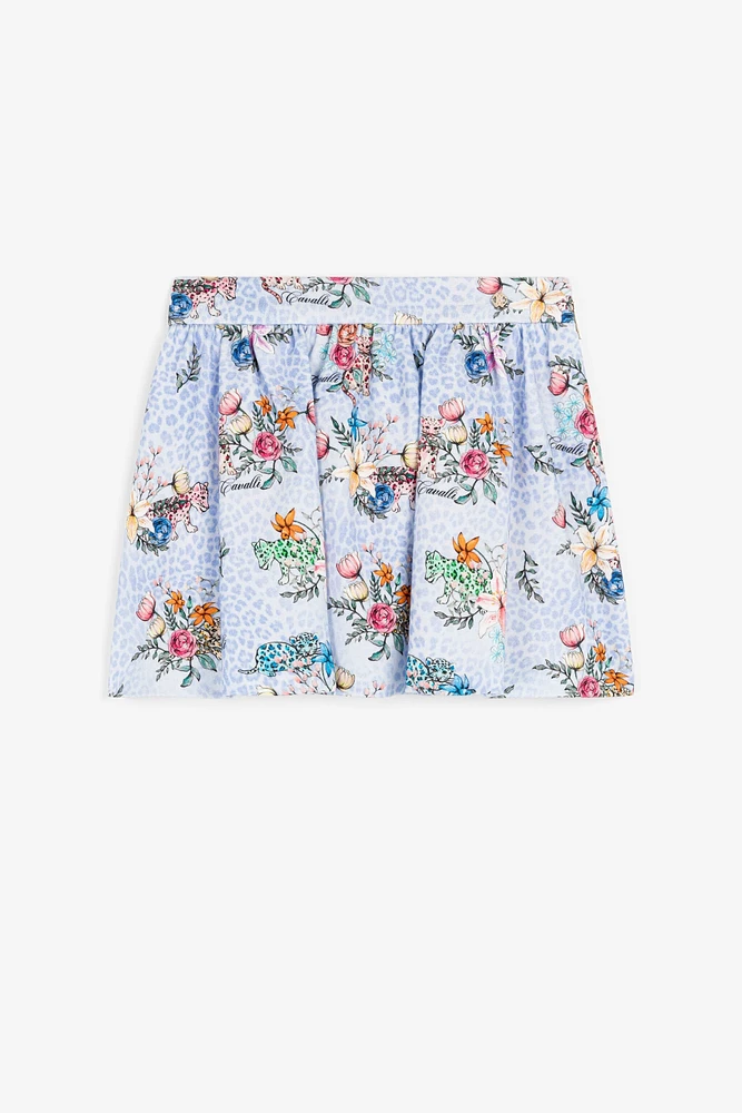 Jaguar And Flower-Print Pleated Skirt