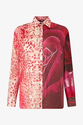 Shirt With Jaguar Skin And Rose Print