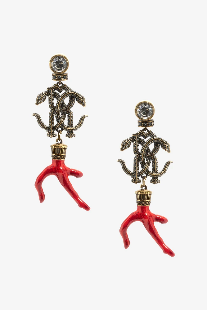 Earrings with Monogram RC and coral