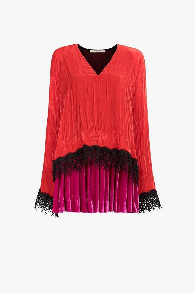 Lace-detailed velvet dress