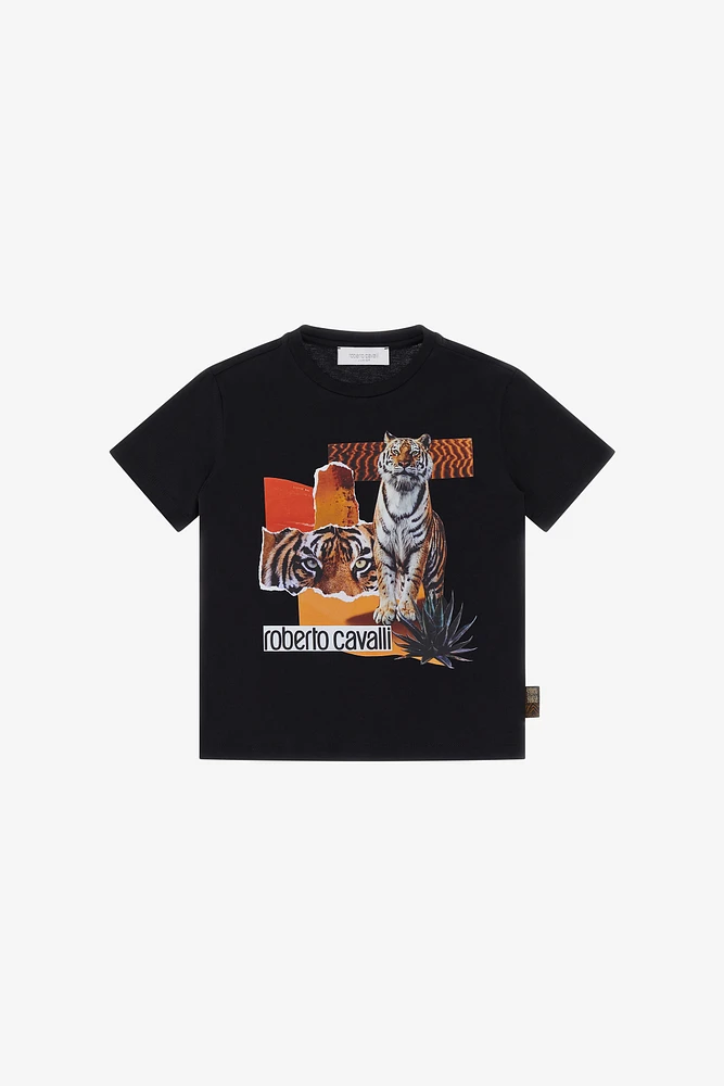 T-Shirt with Tiger Print and Logo