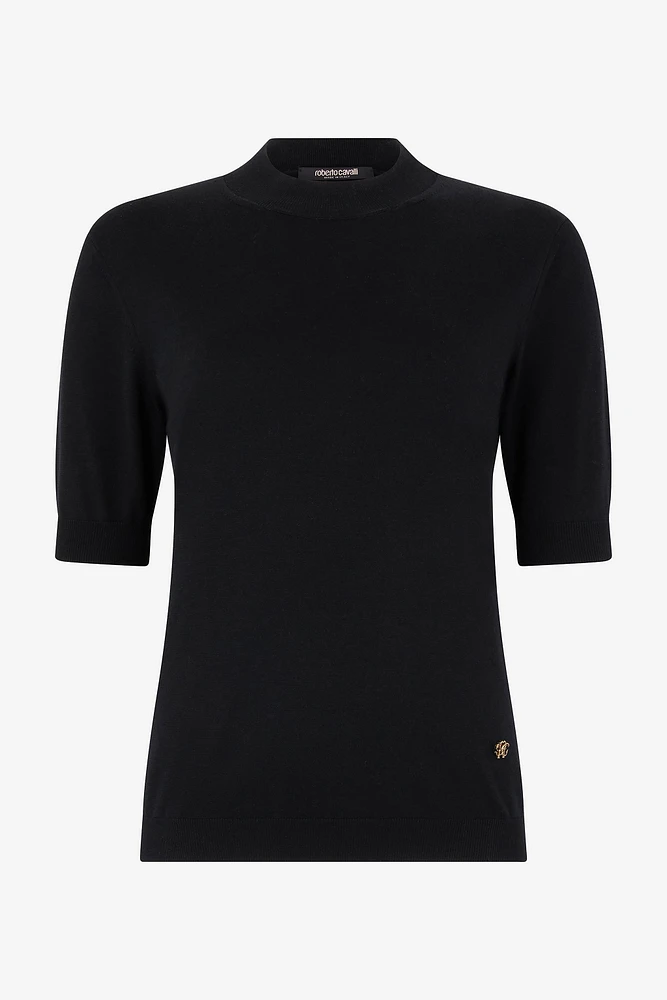 Black Mock Neck Sweater With Monogram RC