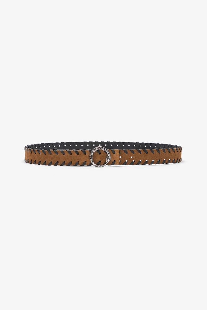 Leather Belt With Snake Buckle