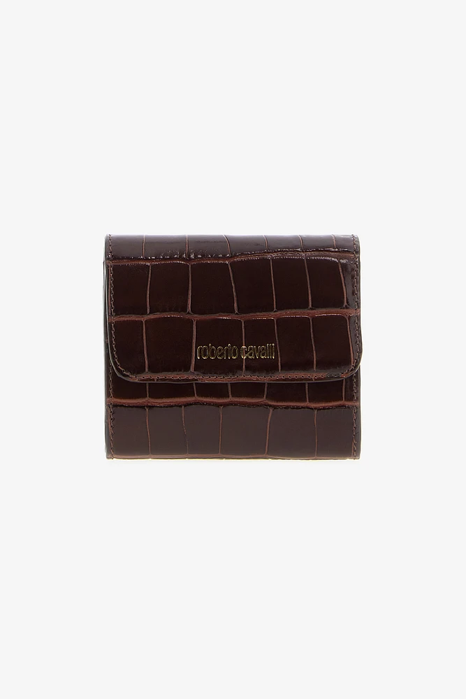 Brown Croc-Effect Leather Card Case