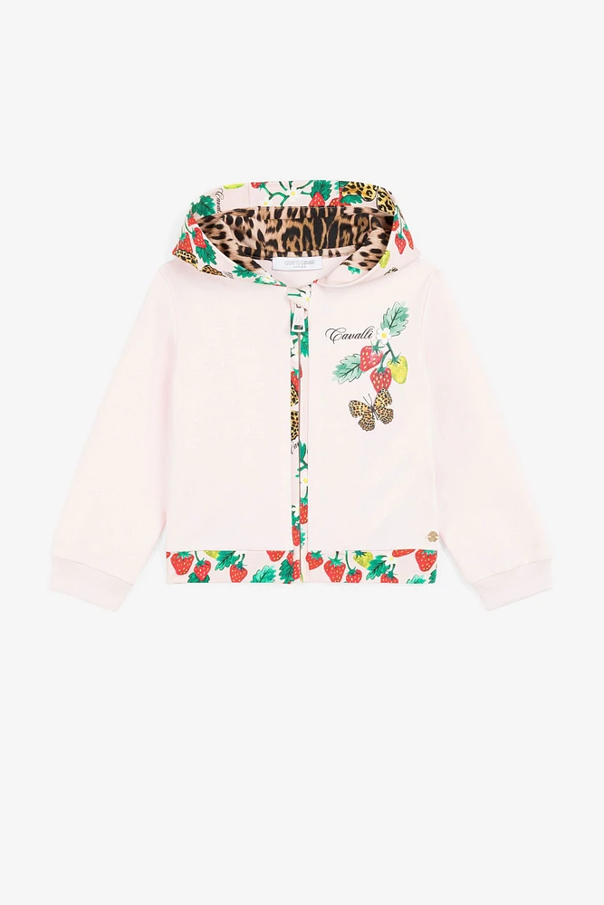 Butterfly And Strawberry-Print Zip Hoodie