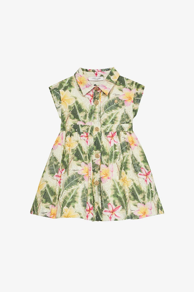Broderie Anglaise Dress With Leaf And Flower Print