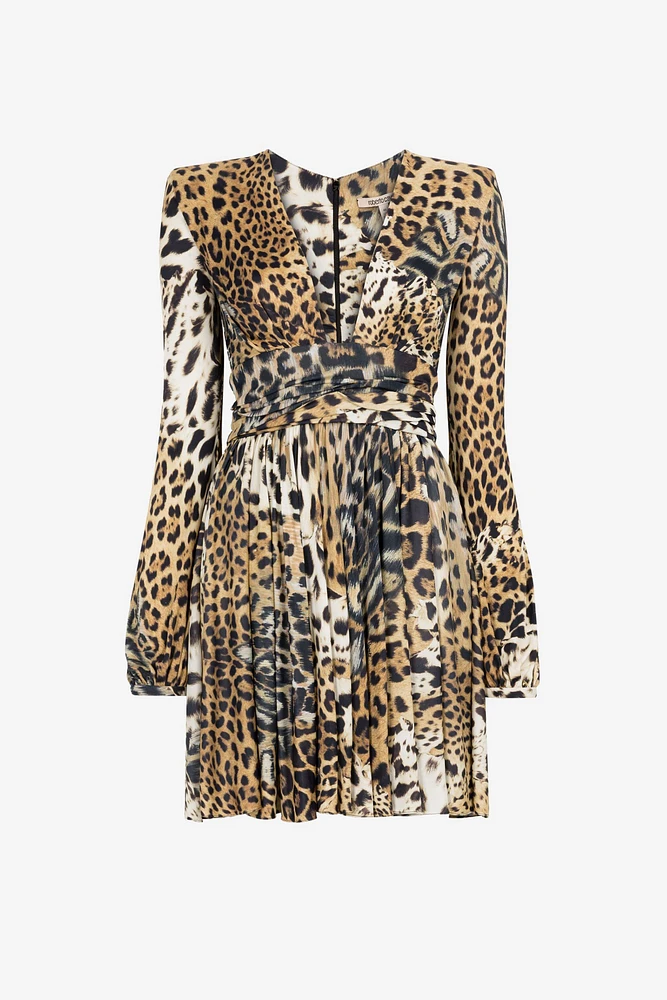 Leopard-print long-sleeve midi dress