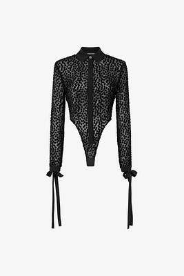 Polka-Dot Shirt-Style Bodysuit