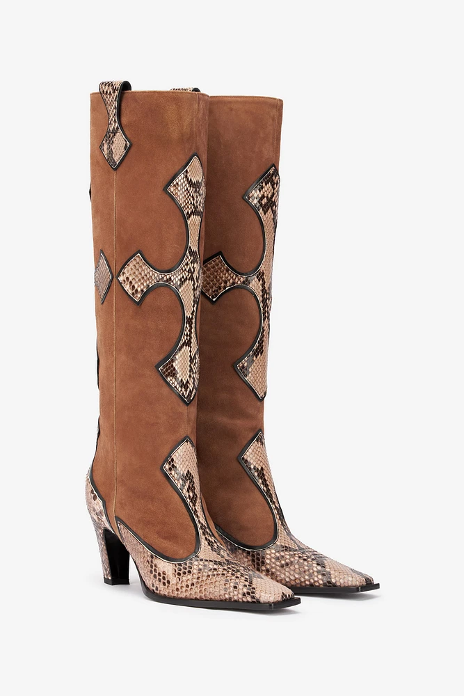 Suede and snake boots