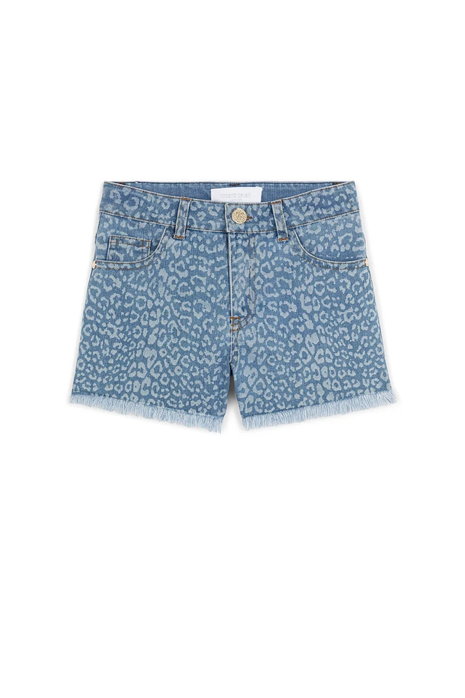 Leopard-Print Denim Shorts