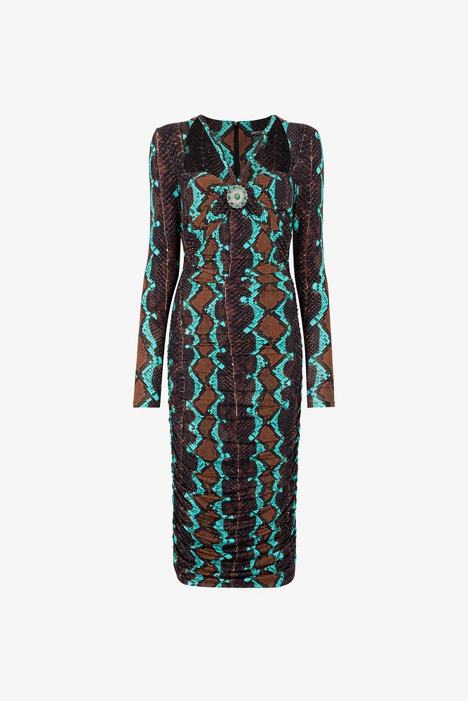 Snakeskin-Print Midi Dress