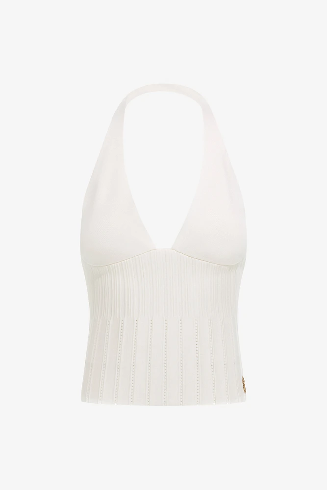 White Ribbed Halter Top