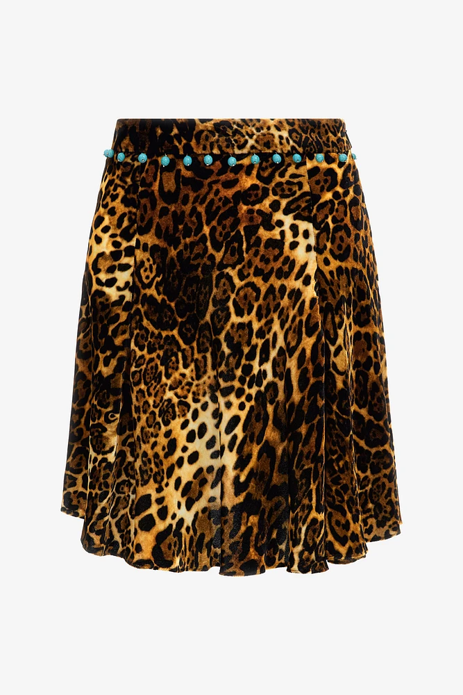Leopard print velvet skirt