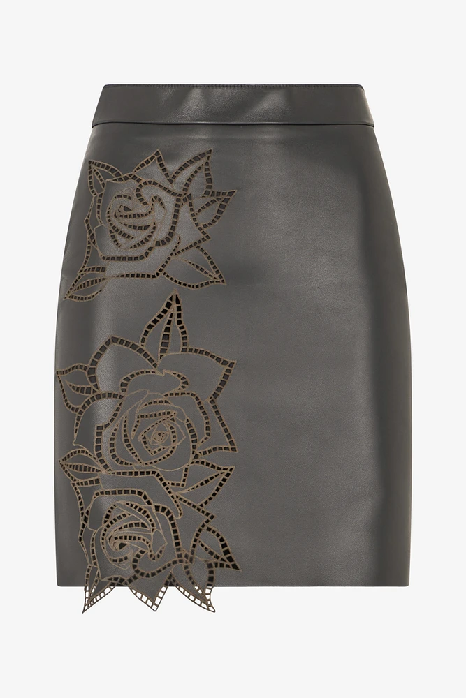 Skirt With Perforated Rose Pattern