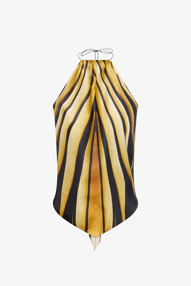 Ray Of Gold Print Silk Halter Top