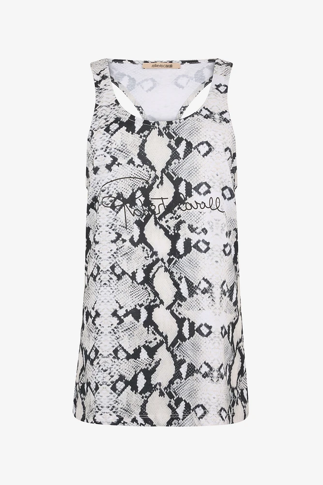 Racerback tank top with python-effect print