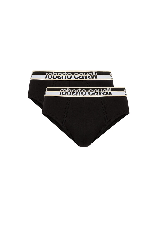 Two-Pack Black Cotton Briefs With Logo Waistband