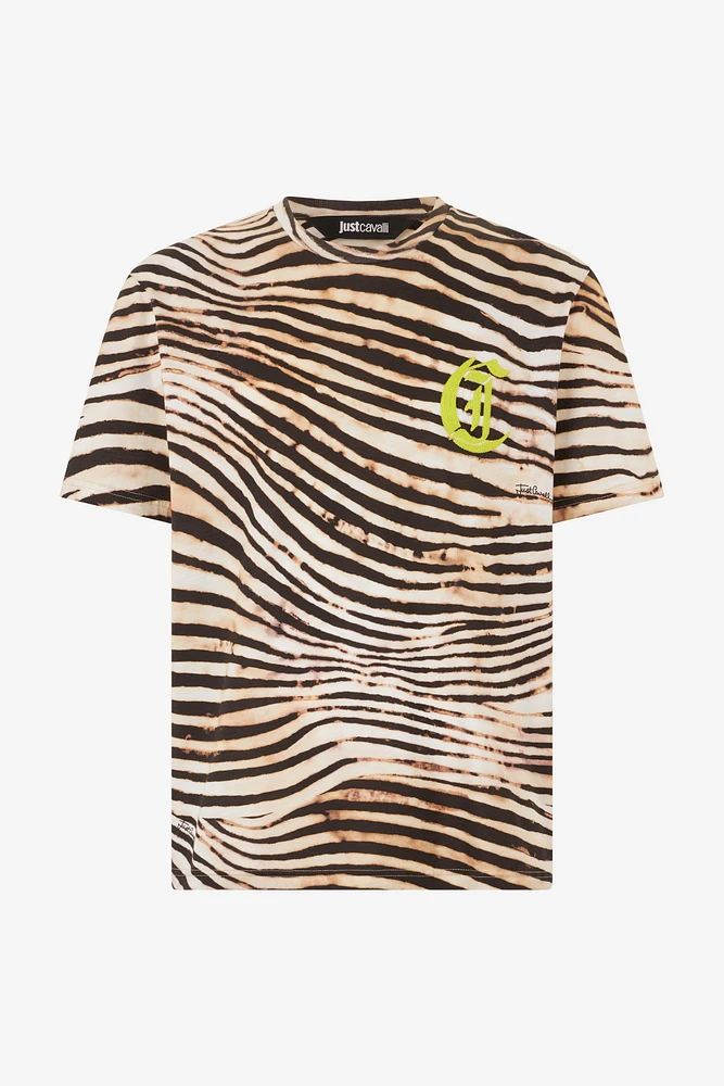 T-Shirt With Jungle And Monogram Print
