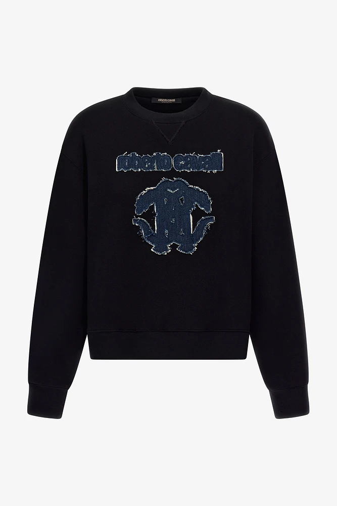 Black Sweatshirt With Denim Logo