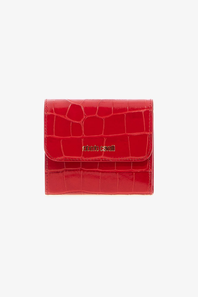 Red Croc-Embossed Leather Card Case