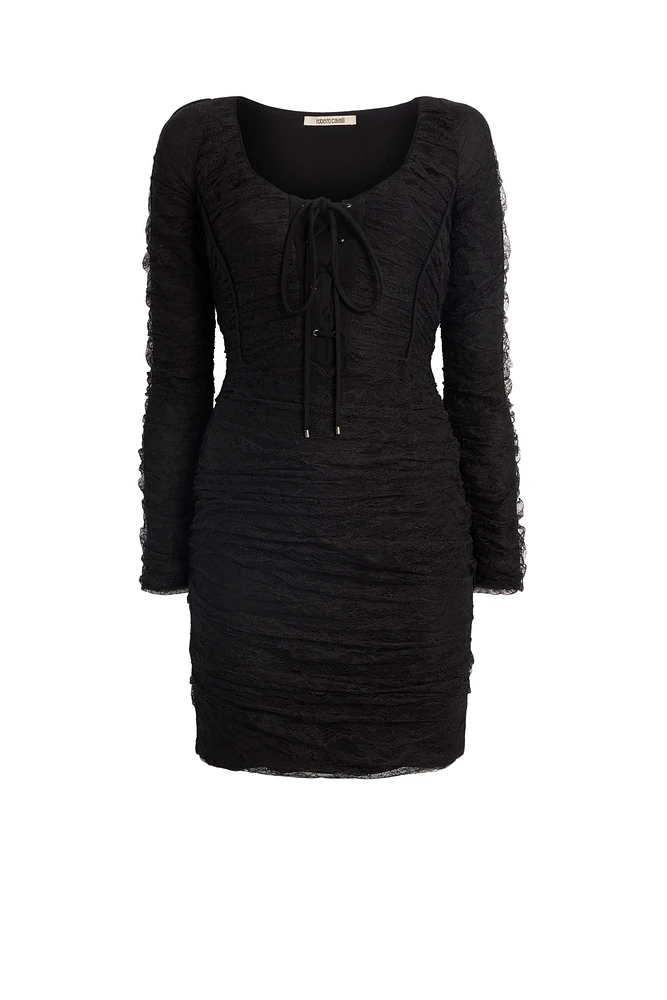 Corset front gathered lace dress