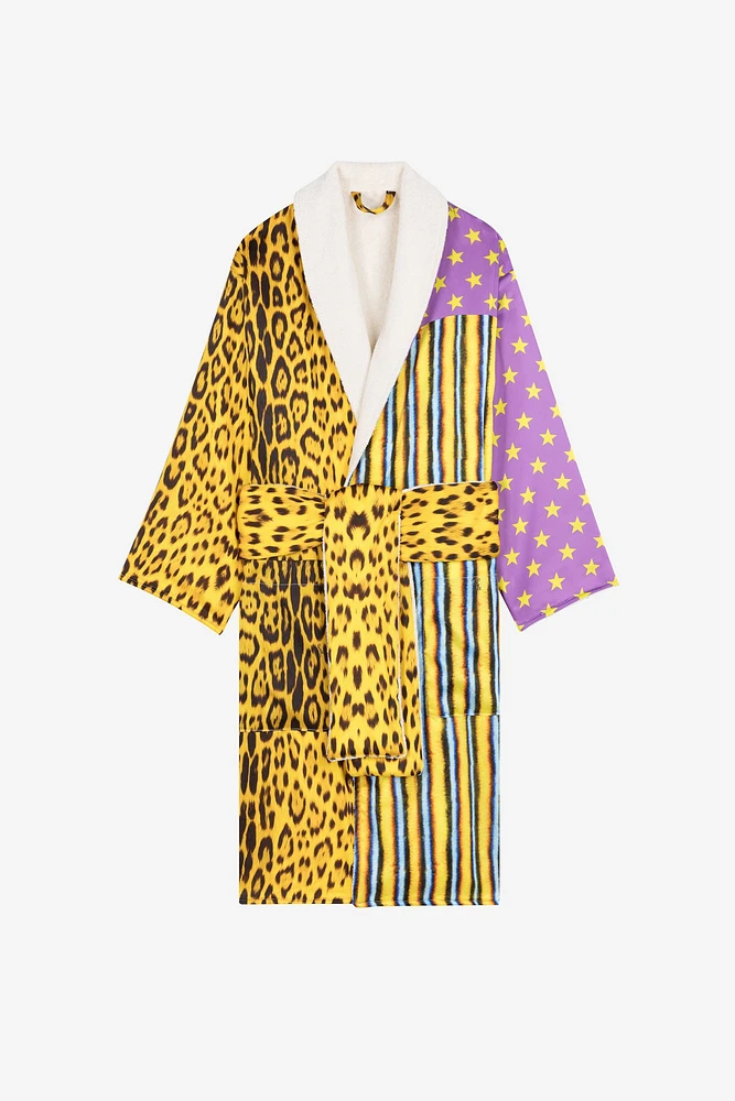 Patchwork leopard-print robe