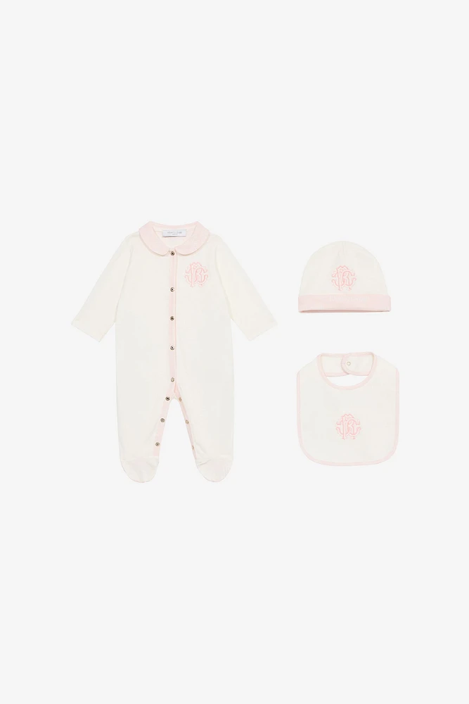 RC Monogram Hat, Bib And Romper Suit Set