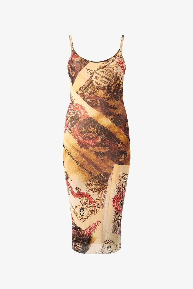 Sheath Dress With Oriental Print