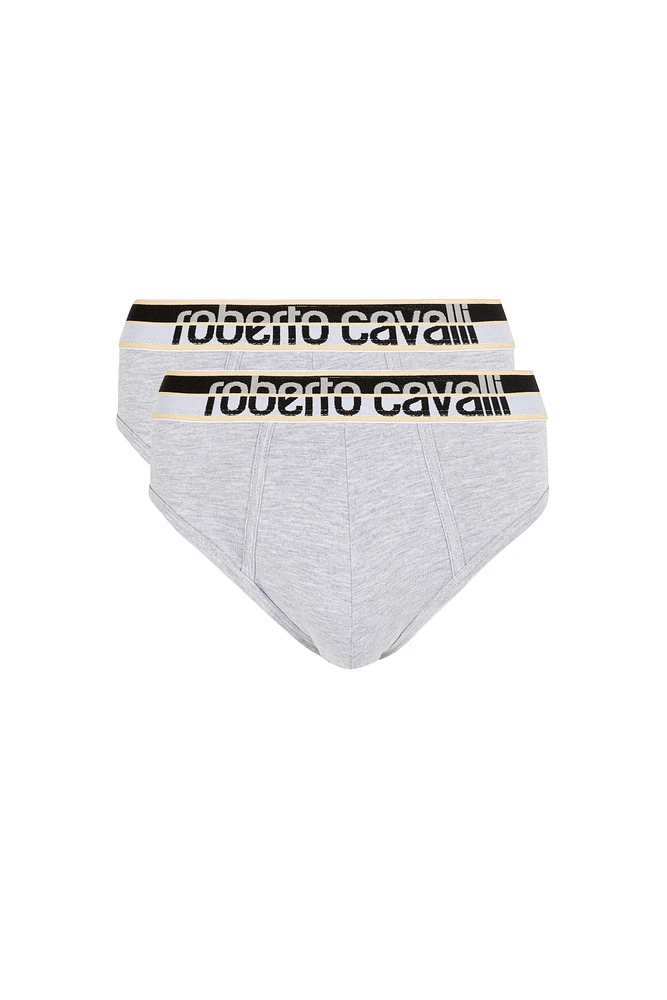 Two-Pack Grey Cotton Briefs With Logo Waistband
