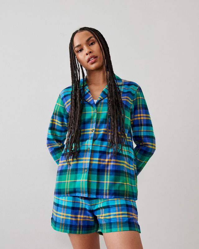 Roots Pop Plaid Lounge Set in Viridian Green