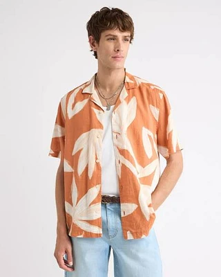Linen-Blend Short-Sleeve Shirt with Camp Collar