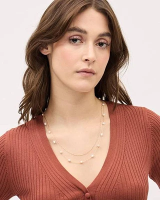 Collier Délicat à Chaîne Double avec Perles d'Eau Douce