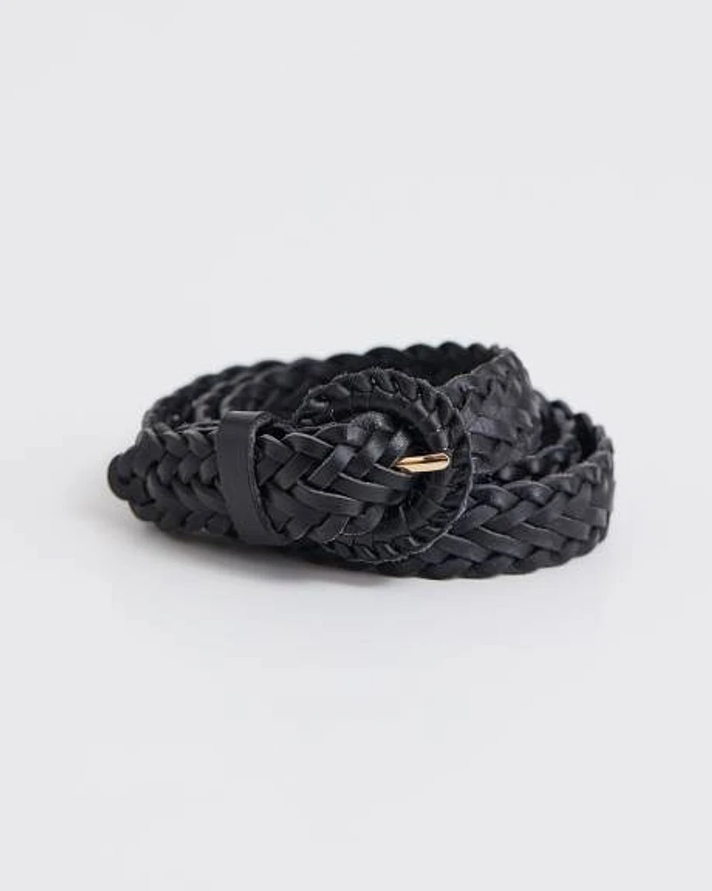 Braided Leather Belt with Half-Moon Buckle