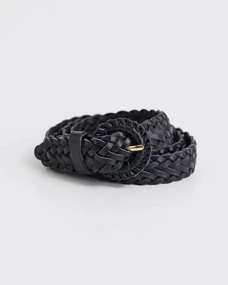 Braided Leather Belt with Half-Moon Buckle