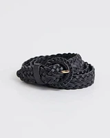 Braided Leather Belt with Half-Moon Buckle