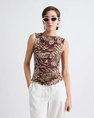 Haut Sans Manches à Col Rond avec Couture Froncée