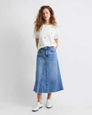 Denim High-Rise Flare Maxi Skirt