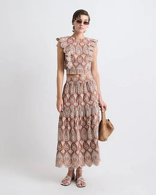 A-Line Midi Skirt with Boho Embroideries