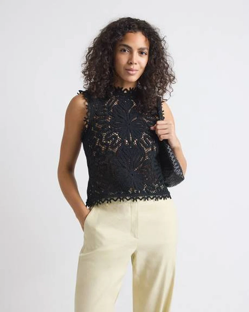 Sleeveless Crew-Neck Crochet Top