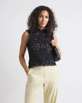 Haut Crocheté Sans Manches à Col Rond