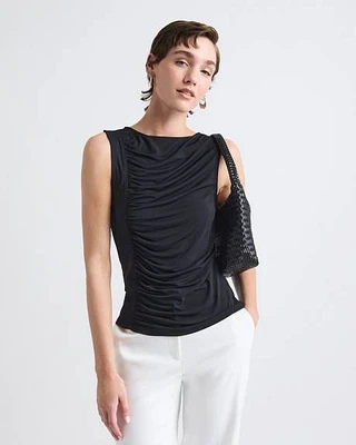 Sleeveless Crew-Neck Top with Shirred Seam