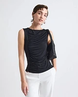 Sleeveless Crew-Neck Top with Shirred Seam