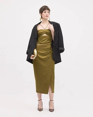 Faux-Wrap Midi Pencil Skirt