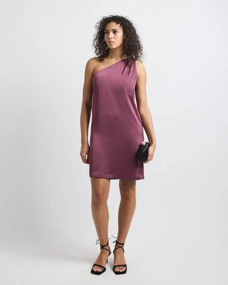 Robe Cocktail Mini en Satin à Bretelle Unique