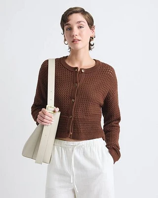 Cardigan Classique en Mailles Crochetées à Manches Longues