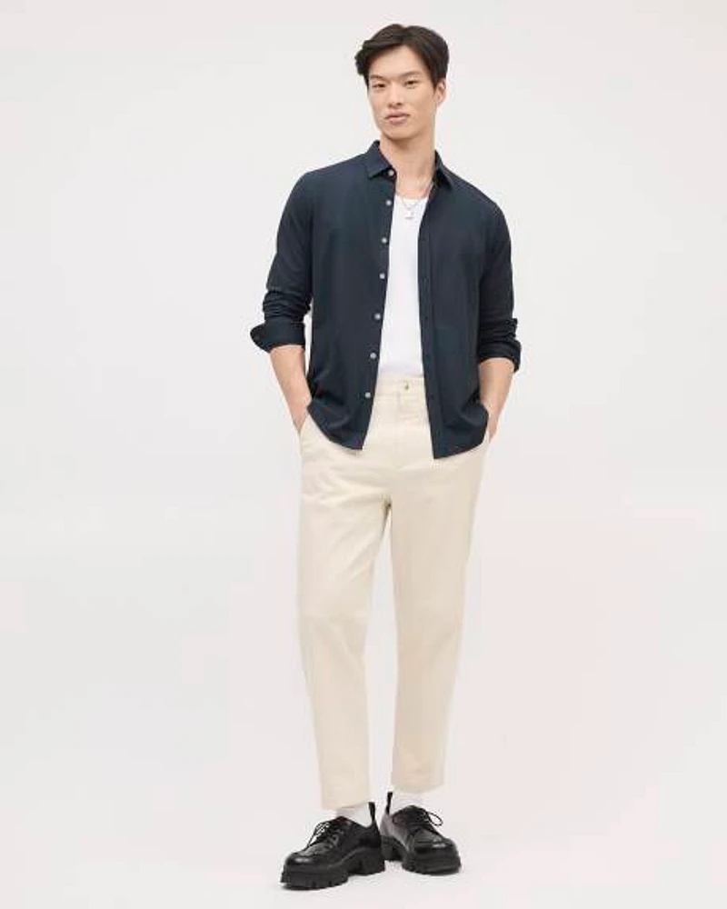 Long-Sleeve Piqué Cotton Shirt
