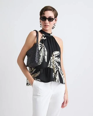 Sleeveless Halter-Neck Satin Blouse